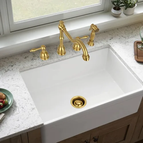 Miniatura 3 de Akicon Tapón de brida de eliminación de basura con acabado dorado de latón para fregadero de cocina, borde de desecho, ajuste de orificio de drenaje