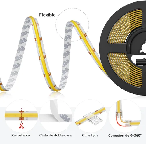Miniatura 6 de BTF-LIGHTING FCOB COB CCT - Tira LED flexible de alta densidad de 16.4 pies, 640LED/m, sintonizable, 3000K-6000K, CRI 90+, cinta de luz LED DC24V