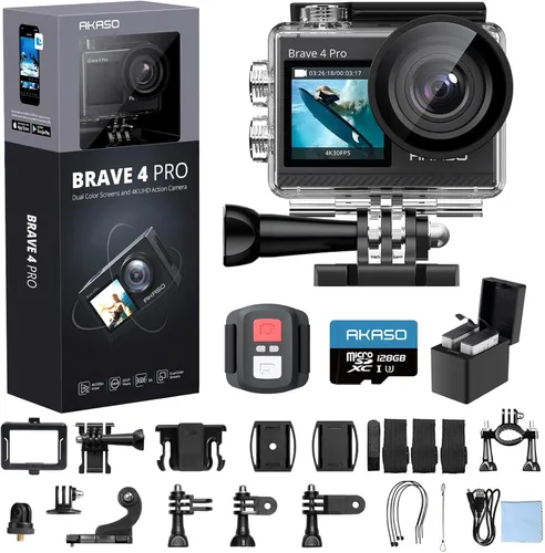 Miniatura 10 de AKASO Brave 4 Pro 4K30 Cámara de acción con tarjeta MicroSD U3 de 64 GB, cámara impermeable subacuática de 131 pies con pantalla táctil EIS Control