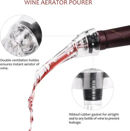 Miniatura 4 de Tirrinia Juego de abridor de vino, 7 piezas de sacacorchos de botella de vino de alta calidad, juegos todo en uno con tapón de vino, vertedor, Negro