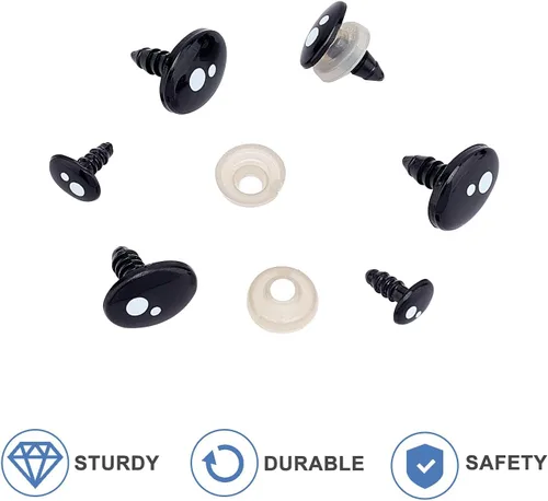 Miniatura 6 de PH PandaHall 200 ojos de seguridad kawaii, 5 tamaños, ojos de animales de peluche negros, ojos Kawaii con arandelas, ojos ovalados de resina