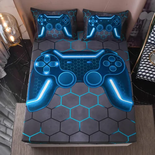 Juego de sábanas ajustadas para consola de videojuegos NTBED para niños, niños y niñas, 3D, geométrico, ligero, fundas de colchón de microfibra para