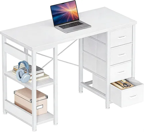 Miniatura 8 de Casaottima Escritorio pequeño de 40 pulgadas para computadora con 4 cajones de tela, moderno escritorio de PC para espacios pequeños, escritorio
