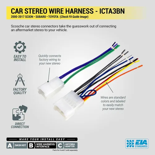 Miniatura 7 de Scosche ICTA3BN - Kit de instalación de radio doble DIN y arnés compatible con vehículos seleccionados Scion, Subaru y Toyota 2000-2017, kit
