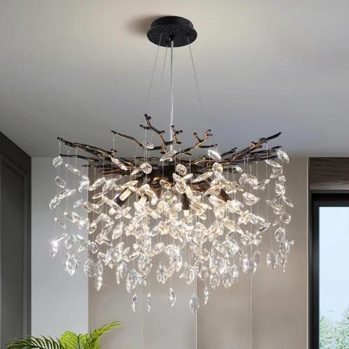 Miniatura 25 de YUYI Lámpara colgante de cristal de 8.3 pulgadas para isla de cocina, modernos candelabros de rama de árbol dorados, lámpara colgante redonda