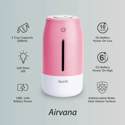Miniatura 2 de Aqua Glo - Humidificadores portátiles personales para dormitorio, humidificador ultrasónico de niebla fría con batería recargable integrada. Cuarzo