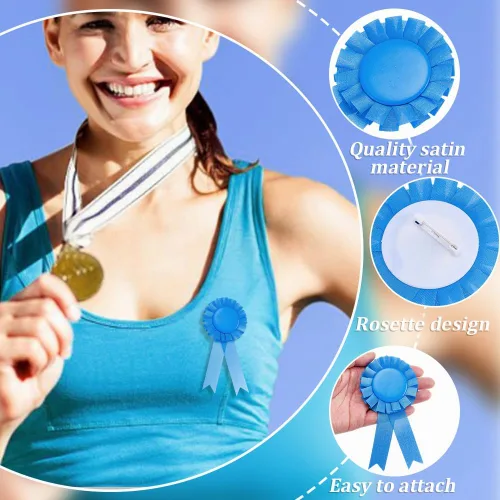 Miniatura 6 de CRASPIRE 20Pcs Blank Award Ribbons First Place Prize Dodger Blue 6.1 x 2.9In Flat Round Winner Victory Recognition Polyester Rosette Badge Brooches
