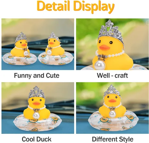 Miniatura 2 de wonuu Adornos de pato de goma para automóvil, decoración de tablero de automóvil con bonita diadema, anillo de natación, collar, gafas de sol