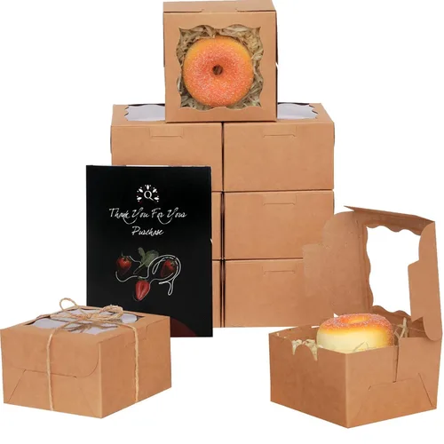 Miniatura 17 de qiqee Cajas de panadería negras con ventana de 4 x 4 x 2.5 pulgadas, 100 paquetes de mini cajas de galletas para macarrones, cajas de pastelería