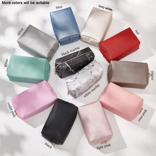 Miniatura 7 de Juego de 2 bolsas de cosméticos de piel sintética para mujer, bolsa de maquillaje minimalista para uso diario, bolsa de almacenamiento portátil