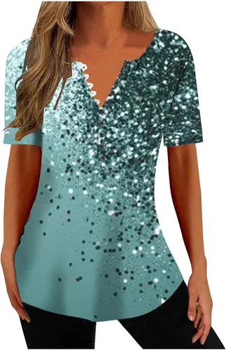 Miniatura 116 de Summer Shirts for Women 2025 Plus Size Short Sleeve Henley Tops Marble Floral Loose Tshirt Tee Casual Dressy Tunics