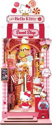 Miniatura 2 de Hands Craft Hello Kitty Sweet Shop - Kit de rincón de libro – Inserto de estante en miniatura oficial de Sanrio DIY con LED táctil, rompecabezas 3D