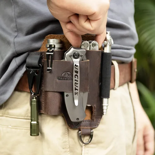 Miniatura 2 de Topstache Funda multiherramienta de cuero, organizador de cinturón EDC para el trabajo y uso diario, funda Leatherman, organizador de bolsillo EDC