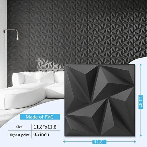 Miniatura 2 de Art3d - Paneles de pared 3D de 20 piezas, 11.8" x 11.8" (1.77 m²) Paneles de pared de PVC, decoración de pared adhesiva para sala de estar, Negro