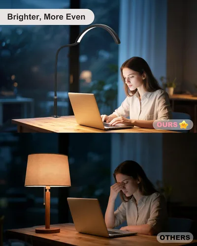Miniatura 7 de Luz de media luna para escritorio de uñas, lámpara de manicura LED profesional sin sombras con abrazadera, 3 modos de color y 10 niveles de brillo