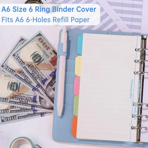 Miniatura 3 de Antner - Archivador de piel sintética con 6 anillos, para papel de tamaño A6, agenda personal con hojas sueltas y cubierta con cierre magnético, azul