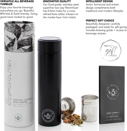 Miniatura 4 de Teabloom - El vaso y termo de viaje ORIGINAL All-Brew El favorito de OPRAH Botella de agua aislada de 16oz/480ml / frasco de té / taza de café