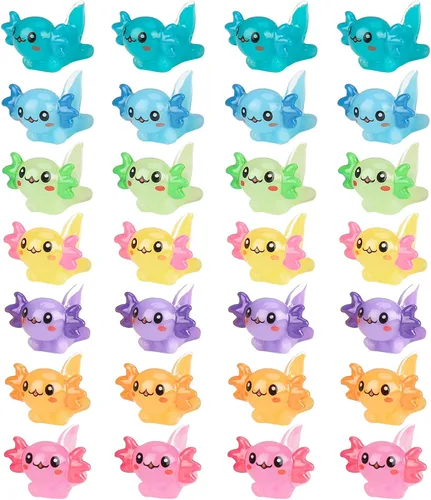 28 piezas de mini dijes de ajolote de resina a granel a granel de 7 colores diminutos ajolote de resina, figuritas de juguete, adorno pequeño de