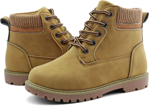 Miniatura 5 de JABASIC Botas de tobillo para niños y niñas, con cordones, cómodas botas de trabajo al aire libre