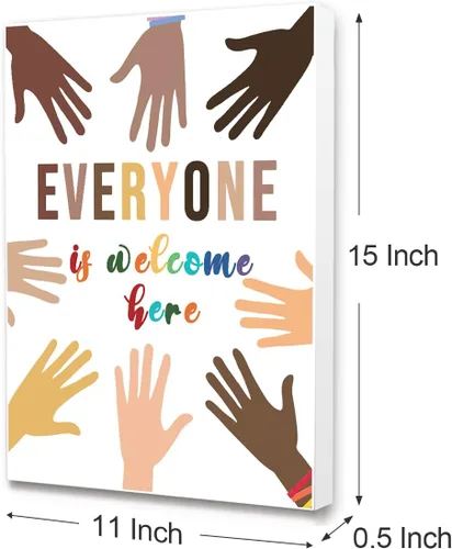 Miniatura 2 de Lienzo enmarcado con texto en inglés "Everyone Is Welcome Here", decoración de pared de diversidad multicultural para la escuela, aula, guardería
