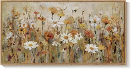 Miniatura 8 de Arte de pared botánico vintage con marco grande para sala de estar, impresiones de pintura en lienzo floral rústico neutro, cuadro retro de flores