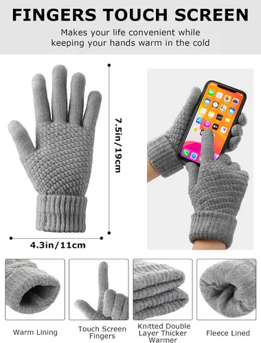 Miniatura 3 de Juego de 12 piezas de gorro de invierno, bufanda, guantes para pantalla táctil, forro polar, gorro de punto, bufanda calentador de cuello