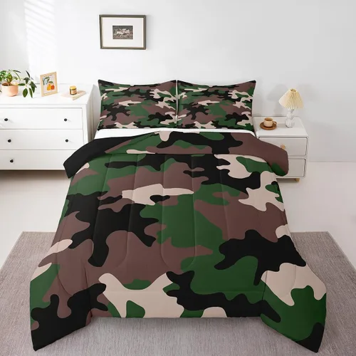 Miniatura 8 de Erosebridal Juego de ropa de cama de camuflaje, juego de edredón de camuflaje rojo y negro para niños y niñas, juego de edredón de estilo militar