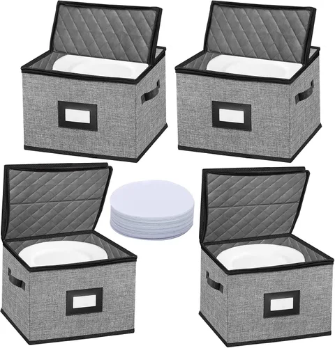 Miniatura 14 de Contenedores de Almacenamiento de Vajilla de Porcelana - Contenedores de Almacenamiento de Platos Acolchados con Tapa de Carcasa Rígida para Mudanza