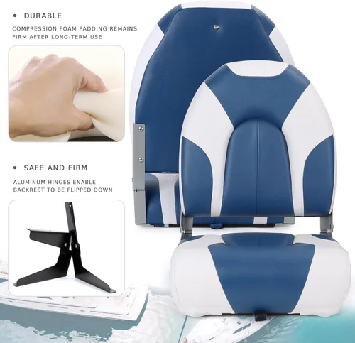 Miniatura 5 de Asiento plegable para barco Deluxe con respaldo alto marino, tornillos de acero inoxidable incluidos