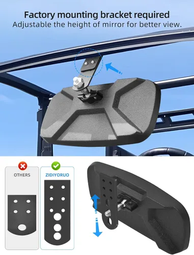 Miniatura 7 de ZIDIYORUO Polaris Ranger Espejo retrovisor, espejo retrovisor central HD para Polaris Ranger 500 570 900 XP 1000XP Crew 2017-2026, ajuste