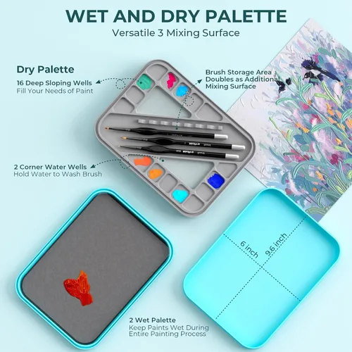 Miniatura 4 de Nicpro Kit de pintura en miniatura con paleta húmeda y 11 pinceles de pintura para detalles, cepillo seco, 100 piezas de papel de paleta húmeda, 4