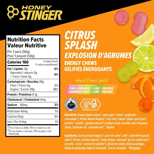 Miniatura 2 de Honey Stinger Masticables energéticos orgánicos Citrus Splash, sin gluten y sin cafeína, para ejercicio, correr y rendimiento, nutrición deportiva