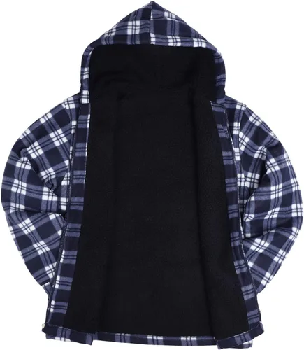 Miniatura 5 de Chaqueta de franela a cuadros para hombre, de felpa con capucha, sherpa con cremallera, pesada y gruesa, cálida para invierno