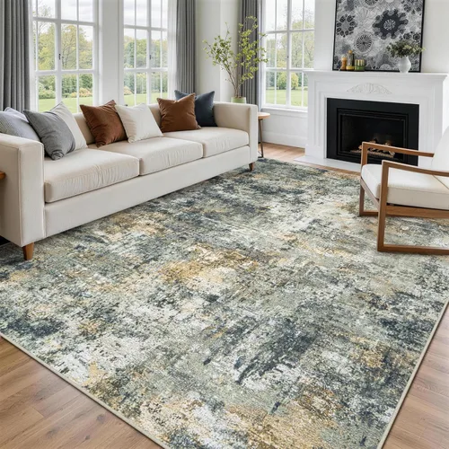 Miniatura 3 de Alfombras de área de 9 x 12 pies para sala de estar, lavables: Alfombra grande abstracta para comedor, dormitorio, alfombra antideslizante de 9 por