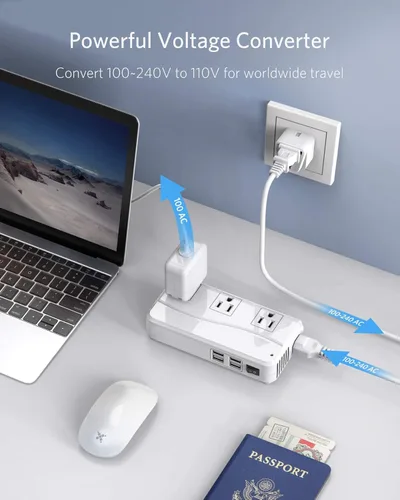 Miniatura 4 de BESTEK Adaptador de viaje universal convertidor de voltaje de 220 V a 110 V con carga USB de 6 A y 4 puertos, y adaptador de enchufe de Reino Blanco