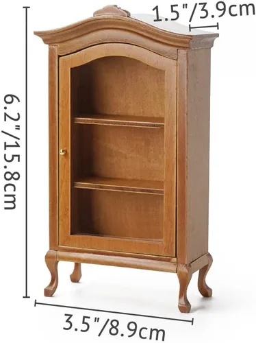 Miniatura 4 de Odoria 1/12 Miniature Curio Display Cabinet Accesorios para muebles de casa de muñecas, marrón