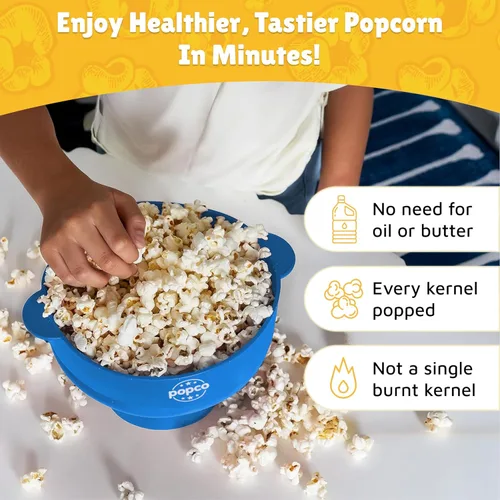 Miniatura 2 de Popco Máquina de palomitas de maíz de silicona, para microondas con asas, cuenco plegable, resistente al calor, fácil de limpiar, ideal para noches
