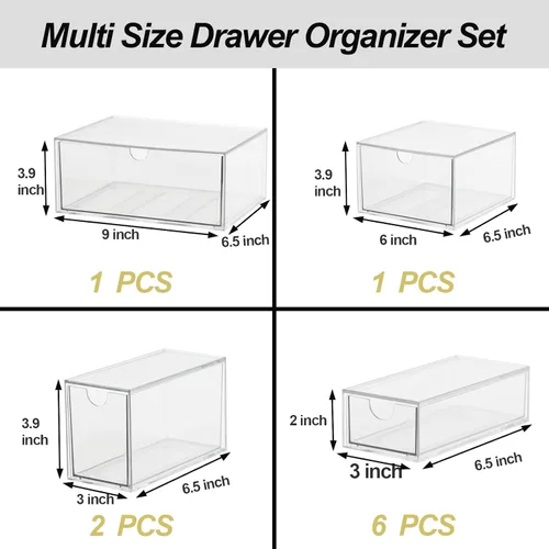 Miniatura 2 de Organizador de maquillaje acrílico, 10 cajones, organizador de almacenamiento transparente, cajones de almacenamiento apilables de escritorio