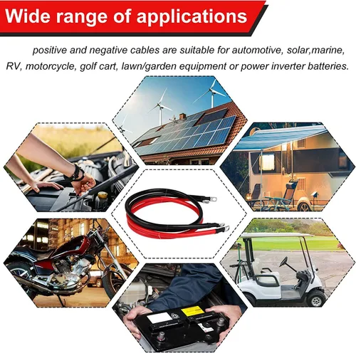 Miniatura 6 de Cable de batería 6AWG de 12 pulgadas, juego de cables inversores de alimentación de batería con terminales de orejetas de 3/8", calibre 6 x 12