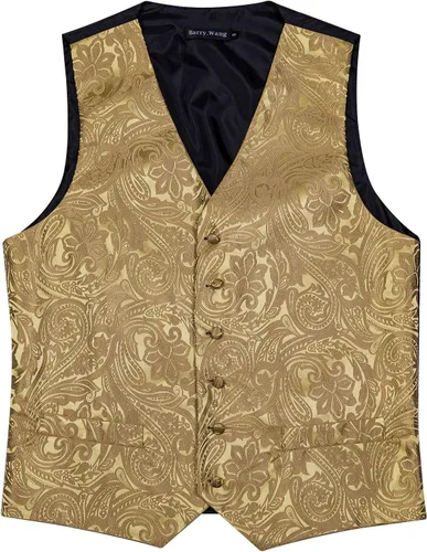Miniatura 3 de Barry.Wang Chaleco formal de los hombres Paisley Jacquard seda corbata traje chaleco conjunto boda 5PCS
