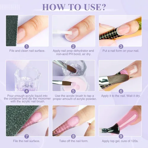 Miniatura 8 de Kit de uñas acrílicas SAVILAND con taladro: juego profesional de polvo acrílico de 0.5Oz transparente/blanco/rosa y líquido de 50ml con taladro