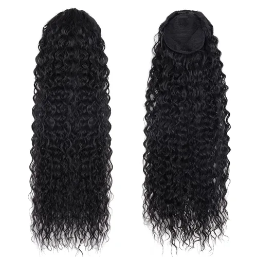 Miniatura 2 de Cola de caballo larga y rizada con cordón de 30 pulgadas, extensiones de cola de caballo sintéticas con clip, color negro para mujer, afro rizado