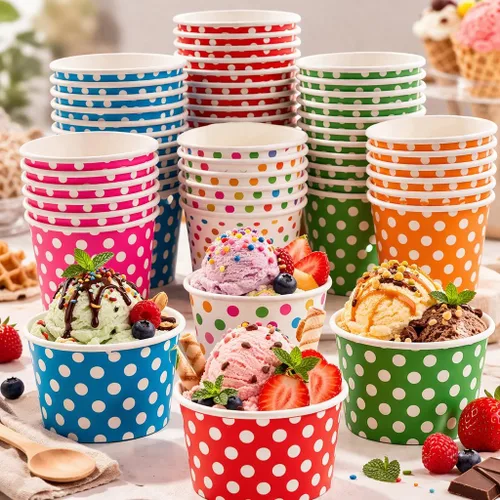 Miniatura 3 de Worlds Copas de papel para helado de papel con lunares, tazas de yogur de 12 onzas, mezcla de 50
