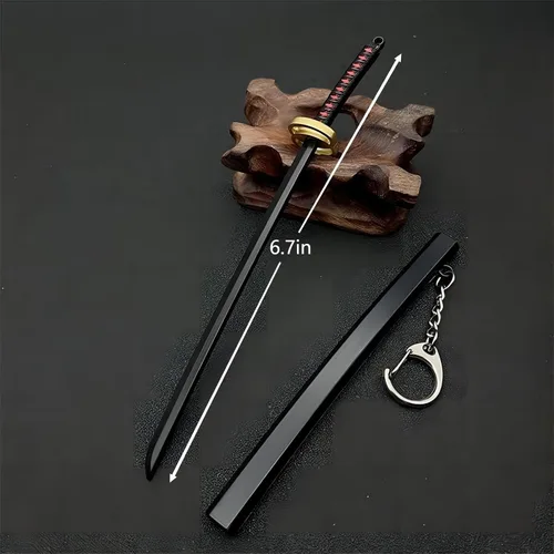 Miniatura 3 de Mini llavero de espada samurái, juego de 2 piezas de abrecartas de metal con soporte de exhibición, regalo decorativo