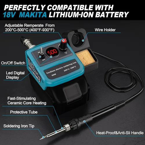 Miniatura 2 de Kit de soldadura inalámbrico para batería Makita 18v LXT, soldador digital LED de 75W con pistola de soldar con 5 puntas, alambre de soldadura