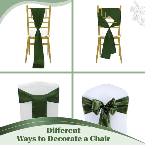 Miniatura 260 de mds - Lote de 10 lazos de satén para sillas de boda y eventos, para decoración de fiestas, 30 colores, Satin, 10 Verde oliva