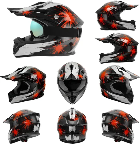 Miniatura 4 de TCMT Casco de motocross para jóvenes, certificado por DOT, casco de motocross ATV de cara completa para niños con gafas, guantes y bolsa para casco