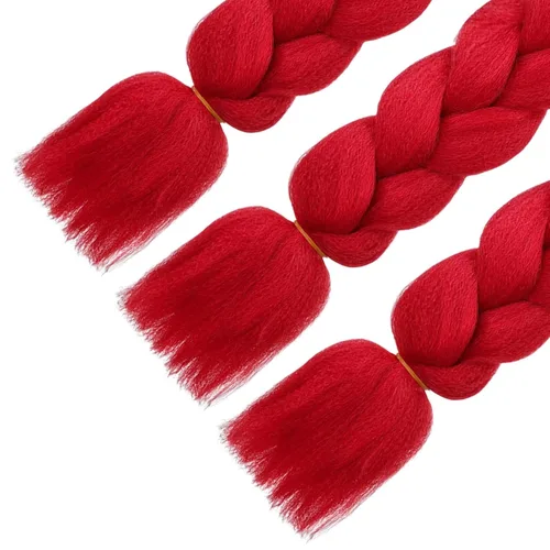 Miniatura 7 de HAIRCUBE Cabello trenzado rojo de 24 pulgadas, 3 paquetes de trenzas de caja preestiradas, extensiones de cabello trenzado trenzado de ganchillo