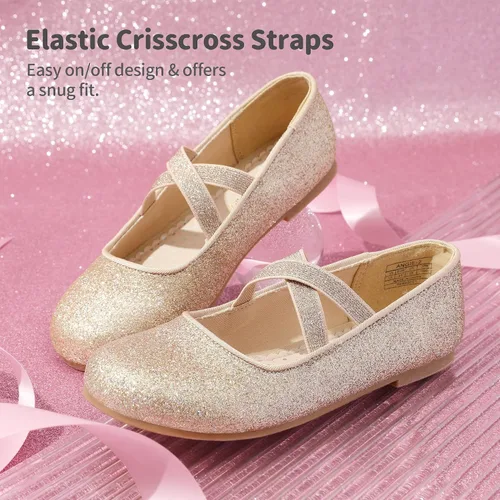 Miniatura 4 de DREAM PAIRS Zapatos de vestir tipo bailarina, de piso, para niñas Mary Jane