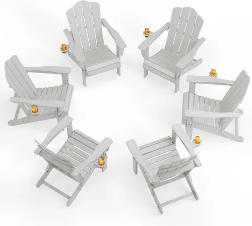 Miniatura 30 de KINGYES Silla plegable Adirondack, sillas de patio HDPE para todo clima, silla de césped con textura de madera para junto a la piscina, patio Aruba